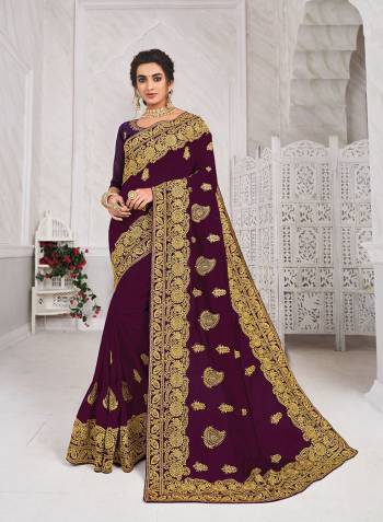 Celebrate This Festive Season In This Very Navy Blue Colored Saree Paired with Navy Blue Blouse. This Saree Are Blooming Vichitra Silk and Blouse Are Art Silk Based Beautified With Detailed Embroidery Work Are Both. 