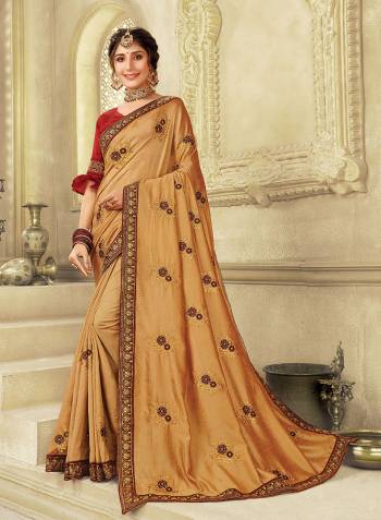 Adorn The Pretty Angelic Look Wearing This Heavy Designer Embroidery Butti Saree In Dusty Color Paired With Contrasting Colored Blouse. This Saree Is Fabricated On Vichitra  Silk Paired With Art Silk Fabricated Blouse. Its Pretty Color Pallete Will Give An Attractive Look To Your Personality. 