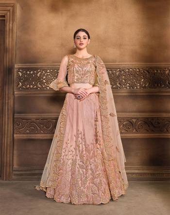 This Wedding Session Heavy Designer Lehenga Choli In Peach Color Fabricated On Net Beautified With Heavy Attractive Embroidery And Net Fabricated Dupatta. 