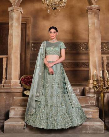 This Wedding Session Heavy Designer Lehenga Choli In Bluish Grey Color Fabricated On Net Beautified With Heavy Attractive Embroidery And Net Fabricated Dupatta. 