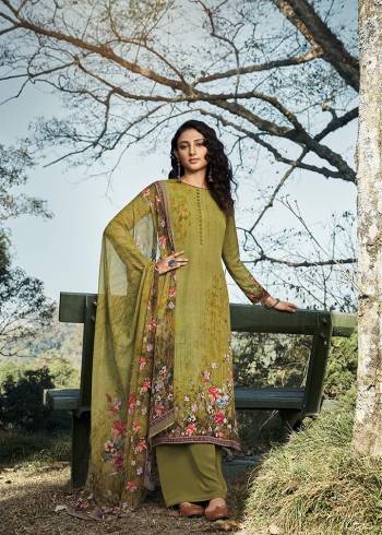 This Designer Suit In Lovely  Color.?Its Pretty Digital Printed Top Is Crepe Based Paired With Crepe Bottom And Georgette Fabricated Digital Printed Dupatta Which Gives An Attractive To The Suit.