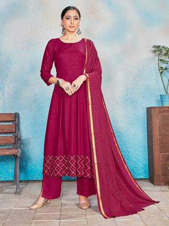 Simple and Elegant Looking Pretty Readymade Suits Is Here In Pink Colored Top Bottom And Dupatta. Its Top IS Fabricated On Rayon Paired With Rayon Bottom And Dupatta With Foil Print. All Its Fabric Are Light Weight And Easy To Carry all Day Long. 

