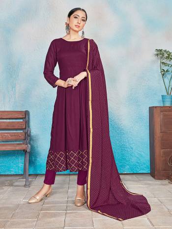 Simple and Elegant Looking Pretty Readymade Suits Is Here In Magenta Colored Top Bottom And Dupatta. Its Top IS Fabricated On Rayon Paired With Rayon Bottom And Dupatta With Foil Print. All Its Fabric Are Light Weight And Easy To Carry all Day Long. 

