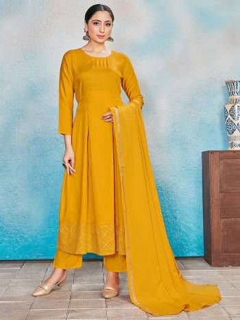 Simple and Elegant Looking Pretty Readymade Suits Is Here In Yellow Colored Top Bottom And Dupatta. Its Top IS Fabricated On Rayon Paired With Rayon Bottom And Dupatta With Foil Print. All Its Fabric Are Light Weight And Easy To Carry all Day Long. 

