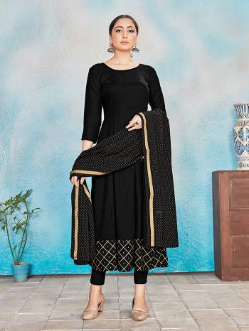 Simple and Elegant Looking Pretty Readymade Suits Is Here In Black Colored Top Bottom And Dupatta. Its Top IS Fabricated On Rayon Paired With Rayon Bottom And Dupatta With Foil Print. All Its Fabric Are Light Weight And Easy To Carry all Day Long. 

