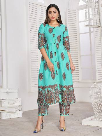 Grab This Readymade Long Kurti And Bottom In Fine Color Fabricated On Rayon Beautified With Designer Block Printed. It Is Light In Weight And Easy To Carry All Day Long. 