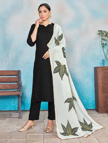 Simple and Elegant Looking Pretty Readymade Suits Is Here In Black Colored Top Bottom And Dupatta. Its Top IS Fabricated On Rayon Paired With Rayon Bottom And Dupatta With Foil Print. All Its Fabric Are Light Weight And Easy To Carry all Day Long. 

