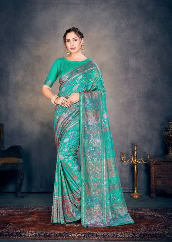 Celebrate This Festive Season In This Very Pretty Teal Colored Designer Saree Paired With Blouse. This Saree and Blouse Are Cotton Silk Based Beautified With Detailed Woven Jacquard Designer Party Wear Saree. 