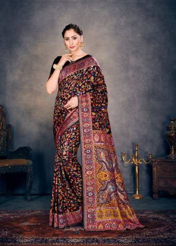 Celebrate This Festive Season In This Very Pretty Black Colored Designer Saree Paired With Blouse. This Saree and Blouse Are Cotton Silk Based Beautified With Detailed Woven Jacquard Designer Party Wear Saree. 