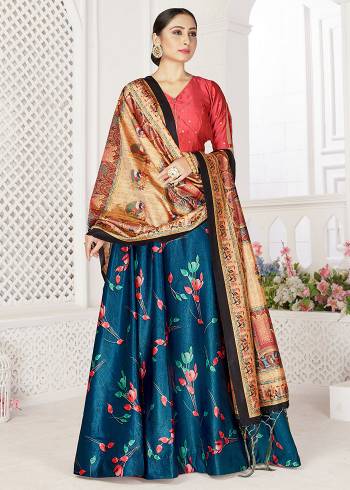 You Will Definitely Earn Lots Of Compliments Wearing This Designer Digital Printed Lehenga Choli And Dupatta. This Choli And Dupatta Is Cotton Silk Based Paired With Satin Fabricated Lehenga.Stitched Lehenga Choli. 

