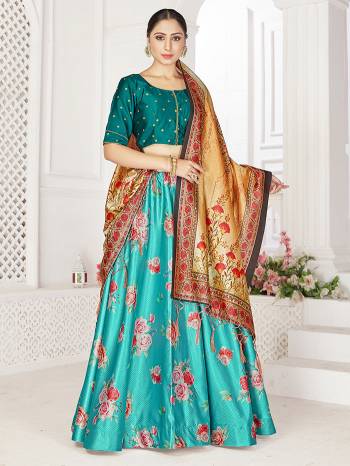 You Will Definitely Earn Lots Of Compliments Wearing This Designer Digital Printed Lehenga Choli And Dupatta. This Choli And Dupatta Is Cotton Silk Based Paired With Satin Fabricated Lehenga.Stitched Lehenga Choli. 

