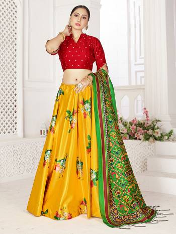 You Will Definitely Earn Lots Of Compliments Wearing This Designer Digital Printed Lehenga Choli And Dupatta. This Choli And Dupatta Is Cotton Silk Based Paired With Satin Fabricated Lehenga.Stitched Lehenga Choli. 

