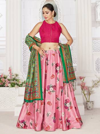 You Will Definitely Earn Lots Of Compliments Wearing This Designer Digital Printed Lehenga Choli And Dupatta. This Choli And Dupatta Is Cotton Silk Based Paired With Satin Fabricated Lehenga.Stitched Lehenga Choli. 

