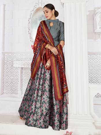 You Will Definitely Earn Lots Of Compliments Wearing This Designer Digital Printed Lehenga Choli And Dupatta. This Choli And Dupatta Is Cotton Silk Based Paired With Satin Fabricated Lehenga.Stitched Lehenga Choli. 

