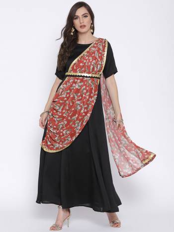 Grab This Readymade Long Kurti In Black Color Fabricated On Poly Silk & Georgette Beautified With Saree Style Drape Dupatta Kurta. It Is Light In Weight And Easy To Carry All Day Long. 