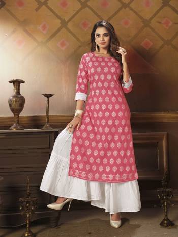 This Readymade Long Kurti And Sarara In Light Color Fabricated On Cotton Beautified With Fine Printed. It Is Light In Weight And Easy To Carry All Day Long. 