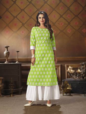 This Readymade Long Kurti And Sarara In Light Color Fabricated On Cotton Beautified With Fine Printed. It Is Light In Weight And Easy To Carry All Day Long. 