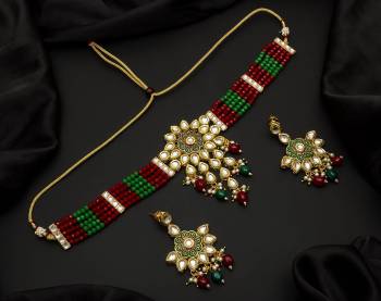 Give An Enhanced Look To Your Personality By Pairing Up This Beautiful Necklace Set With Your Ethnic Attire. This Pretty Set Is In Color Beautified With Pearl And Stone Work. Buy Now.