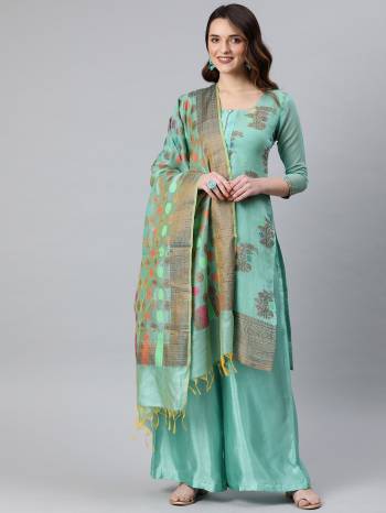 Look Pretty This Designer Floor Length Suit In Lovely Light Color.?Its Pretty Wevon Jacquard  Top Is Banarasi Silk Based Paired With Santoon Bottom And Banarasi Silk Wevon Jacquard Fabricated Dupatta Which Gives An Attractive To The Suit.