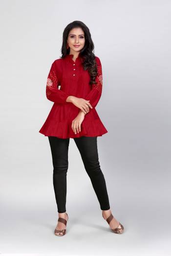 This Readymade Westen Kurti In Fine Color Fabricated On Rayon Beautified With Designer Embroidery Work. It Is Light In Weight And Easy To Carry All Day Long. 