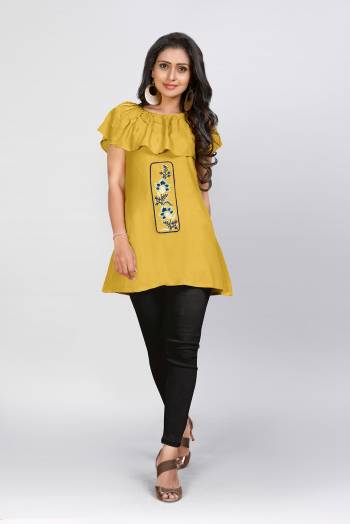 This Readymade Westen Kurti In Fine Color Fabricated On Rayon Beautified With Designer Embroidery Work. It Is Light In Weight And Easy To Carry All Day Long. 