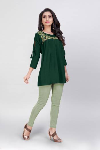 This Readymade Westen Kurti In Fine Color Fabricated On Rayon Beautified With Designer Embroidery Work. It Is Light In Weight And Easy To Carry All Day Long. 