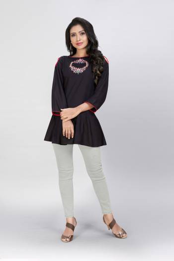 This Readymade Westen Kurti In Fine Color Fabricated On Rayon Beautified With Designer Embroidery Work. It Is Light In Weight And Easy To Carry All Day Long. 