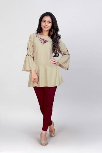 This Readymade Westen Kurti In Fine Color Fabricated On Rayon Beautified With Designer Embroidery Work. It Is Light In Weight And Easy To Carry All Day Long. 