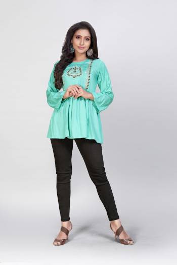 This Readymade Westen Kurti In Fine Color Fabricated On Rayon Beautified With Designer Embroidery Work. It Is Light In Weight And Easy To Carry All Day Long. 