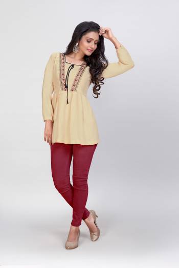 This Readymade Westen Kurti In Fine Color Fabricated On Rayon Beautified With Designer Embroidery Work. It Is Light In Weight And Easy To Carry All Day Long. 