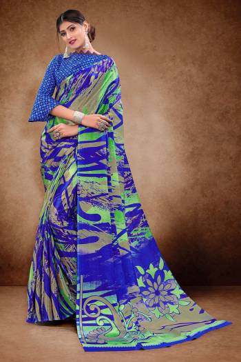 Look Attractive Wearing This Multy Colored Saree Paired With Blouse.  This  Designer Printed Saree Is Crepe Silk Based Which Gives A Rich Look To Your Personality. Buy This Pretty Saree Now.