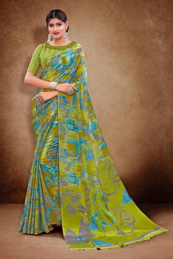 Look Attractive Wearing This Multy Colored Saree Paired With Blouse.  This  Designer Printed Saree Is Crepe Silk Based Which Gives A Rich Look To Your Personality. Buy This Pretty Saree Now.