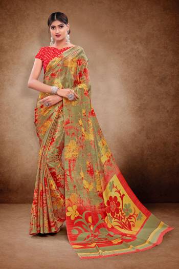 Look Attractive Wearing This Multy Colored Saree Paired With Blouse.  This  Designer Printed Saree Is Crepe Silk Based Which Gives A Rich Look To Your Personality. Buy This Pretty Saree Now.