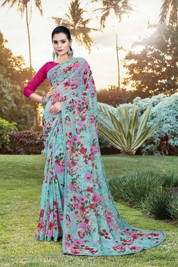 Grab This Pretty Elegant Looking Designer Printed Saree In Light Color Paired With Contrasting Colored Blouse. This Saree Are Chiffon And Blouse Are Silk Based Beautified With Printed. Buy Now.