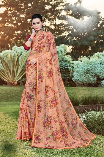 Grab This Pretty Elegant Looking Designer Printed Saree In Light Color Paired With Contrasting Colored Blouse. This Saree Are Chiffon And Blouse Are Silk Based Beautified With Printed. Buy Now.