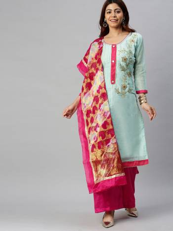 Look Pretty This Designer Floor Length Suit In Lovely  Color.?Its Pretty Embroidred Top Is Modal Chanderi Based Paired With Santoon Bottom And Banarasi Jacquard Wevon Fabricated Dupatta Which Gives An Attractive To The Suit.