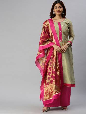 Look Pretty This Designer Floor Length Suit In Lovely  Color.?Its Pretty Embroidred Top Is Modal Chanderi Based Paired With Santoon Bottom And Banarasi Jacquard Wevon Fabricated Dupatta Which Gives An Attractive To The Suit.