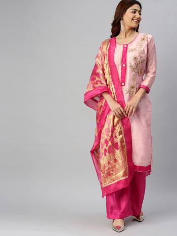 Look Pretty This Designer Floor Length Suit In Lovely  Color.?Its Pretty Embroidred Top Is Modal Chanderi Based Paired With Santoon Bottom And Banarasi Jacquard Wevon Fabricated Dupatta Which Gives An Attractive To The Suit.