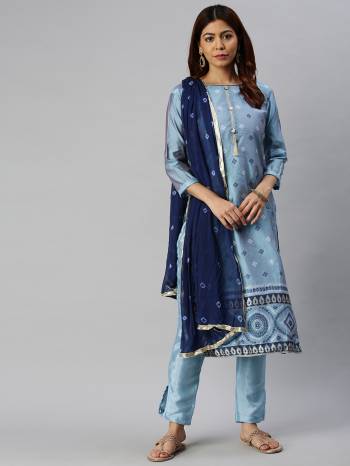 Look Pretty This Designer Floor Length Suit In Lovely  Color.?Its Pretty Top Is Banarasi Jacquard Weon Based Paired With Santoon Bottom And Nazanin Bandhani Printed Fabricated Dupatta Which Gives An Attractive To The Suit.