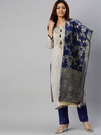 Look Pretty This Designer Floor Length Suit In Lovely  Color.?Its Pretty Embroidred Top Is Cotton Based Paired With Semi Lawn And Banarasi Jacquard Fabricated Dupatta Which Gives An Attractive To The Suit.