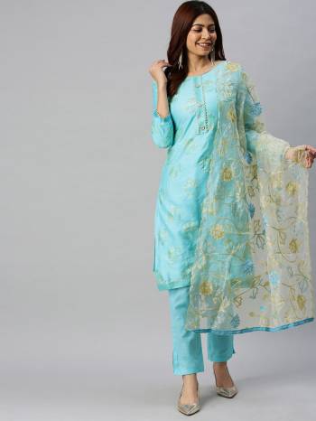 Look Pretty This Designer Floor Length Suit In Lovely  Color.?Its Pretty Embroidred Top Is Cotton Based Paired With Semi Lawn And Art Silk Fabricated Dupatta Which Gives An Attractive To The Suit.