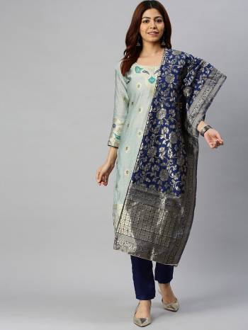 Look Pretty This Designer Floor Length Suit In Lovely  Color.?Its Pretty Embroidred Top Is Cotton Based Paired With Semi Lawn And Banarasi Jacquard Fabricated Dupatta Which Gives An Attractive To The Suit.