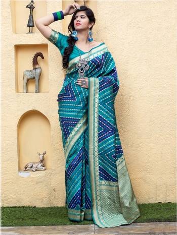 Celebrate This Festive Season In This Very Pretty Weaving Jacquard Blue Colored Designer Saree Paired With Contrasting Blue Colored Blouse. This Saree and Blouse Are Banarasi Silk Based. 