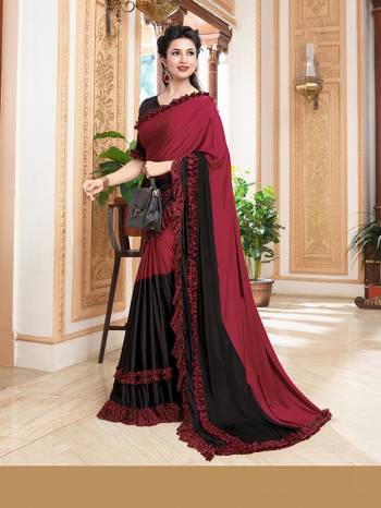 Add This Trendy Designer Ruffle Saree To Your Wardrobe In English Color. This Pretty Saree Is Fabricated On Imported Paired With Blouse. It Is Beautified With Pretty Ruffles And Hand Embroidered Patch Work.

