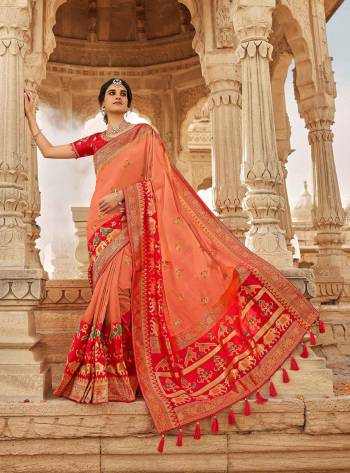 Look Attractive Wearing This Heavy Wevon Jacquard Saree Paired With Heavy Embroidery Blouse.  This Heavy Designer Saree Is Banarasi Silk Based And Blouse Are Raw Silk.Which Gives A Rich Look To Your Personality. Buy This Pretty Saree Now.