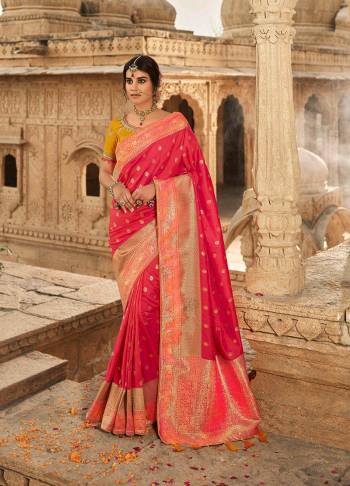 Look Attractive Wearing This Heavy Wevon Jacquard Saree Paired With Heavy Embroidery Blouse.  This Heavy Designer Saree Is Banarasi Silk Based And Blouse Are Raw Silk.Which Gives A Rich Look To Your Personality. Buy This Pretty Saree Now.