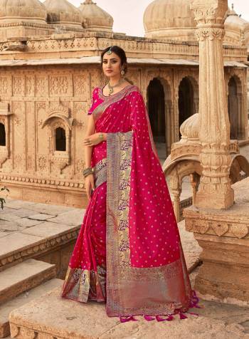 Look Attractive Wearing This Heavy Wevon Jacquard Saree Paired With Heavy Embroidery Blouse.  This Heavy Designer Saree Is Banarasi Silk Based And Blouse Are Raw Silk.Which Gives A Rich Look To Your Personality. Buy This Pretty Saree Now.