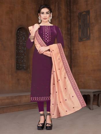 Grab This Very Beautiful And Elegant Looking Designer Straight Suit In Dark Color Paired With Light Colored Dupatta. Its Pretty Elegant Embroidered Top Is Fabricated On Viscose Slub Paired With Santoon Bottom and Gadwal Fabricated Heavy Embroidery Dupatta. 

