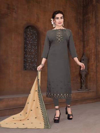 Grab This Very Beautiful And Elegant Looking Designer Straight Suit In Dark Color Paired With Light Colored Dupatta. Its Pretty Elegant Embroidered Top Is Fabricated On Viscose Slub Paired With Santoon Bottom and Gadwal Fabricated Heavy Embroidery Dupatta. 

