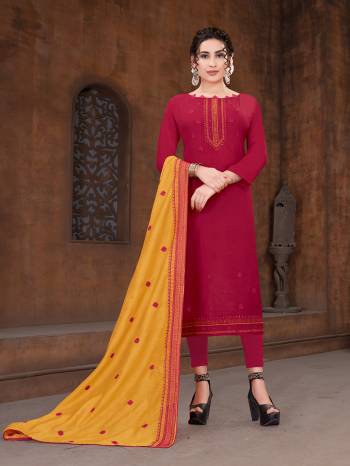 Grab This Very Beautiful And Elegant Looking Designer Straight Suit In Dark Color Paired With Light Colored Dupatta. Its Pretty Elegant Embroidered Top Is Fabricated On Viscose Slub Paired With Santoon Bottom and Gadwal Fabricated Heavy Embroidery Dupatta. 

